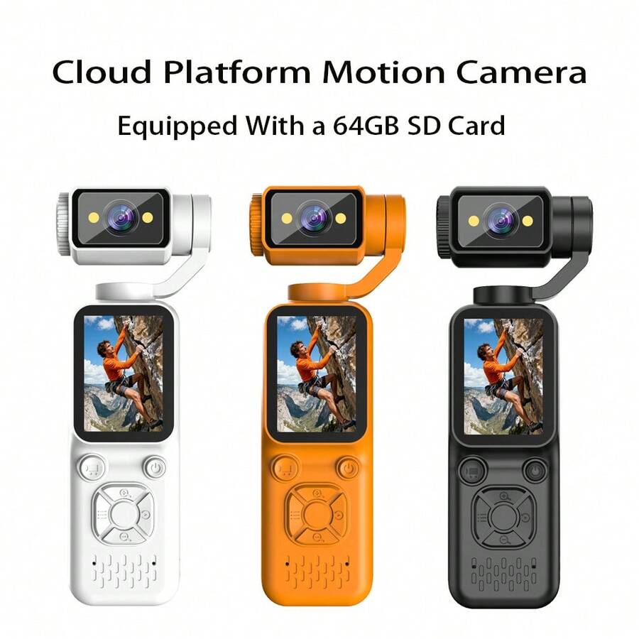 كاميرا محمولة Cloud Peak Motion، تكبير رقمي 16X، تسجيل فيديو بدقة 4K، عدسة دوارة بزاوية 180 درجة، مزودة ببطاقة SD بسعة 64 جيجابايت، دقة 48 ميجابكسل