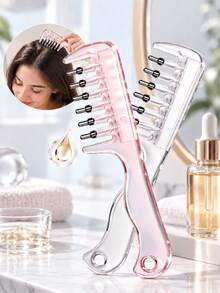 2/1PC Elastic Roller Transparent Liquid Dispensing Comb, Oil-Free, Massage Hair Brush, Scalp Essential Oil Dispensing Comb, Wide Tooth Application Comb, Crystal Comb, Home Essential Oil Care Massage Comb, Suitable For Curly Hair, Straight Hair, Applicable For Home, Hair Salon, Dressing Table, Bedroom, Bathroom, Travel Essentials. - Multicolor - View 1