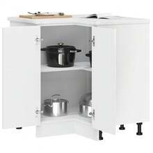 vidaXL Armoire d'angle de cuisine Porto blanc brillant bois ingénierie - Blanc - Voir 4