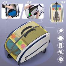 Large Capacity Pickleball Backpack With Racket Compartment, Shoe Pocket And Dry/Wet Separation Zone - Lightweight Sports Bag Suitable For Pickleball, Tennis And Outdoor Training - Multicolor - View 6