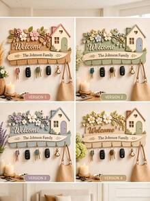 Estante de llaves de madera personalizado montado en la pared, ganchos de llaves familiares de varias capas, estante de almacenamiento de entrada personalizado, soporte de llaves colgante en la pared, adecuado para el vestíbulo, el pasillo y el hogar, regalo de inauguración de la casa, decoración de bienvenida al hogar - Multicolor - Ver 7