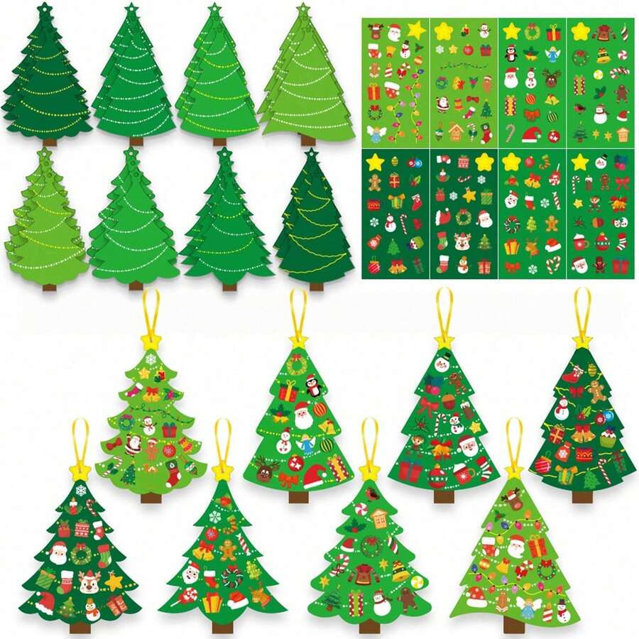 18/36/72pcs DIY Christmas Tree Decoration Set, Handmade Christmas Tree Hanging Ornament Kit, Self-Adhesive Paper Art Activity, Perfect For Winter Christmas New Year And Other Holiday Party Gifts, Random Color And Style Shipped - Multicolor - View 1