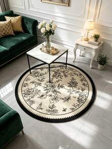 1 Stück Vintage-Teppich, handbemalt, schwarz-floral, rund – verschiedene Größen (Durchmesser 60–160 mm) erhältlich, 850 g/m² dickes, weiches Flanellmaterial, rutschfeste Unterseite, flecken- und schmutzabweisend – perfekt für die Dekoration von Wohnzimmer, Schlafzimmer, Kinderzimmer, Terrasse, Küche, Esszimmer, Waschküche, für alle Jahreszeiten geeignet, auch als Festtagsdekoration! - Verschiedenfarbig - Übersicht 10