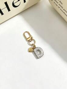1pc Sparkling Rhinestone Inlaid 26 Letters Heart Pendant Car Key Bag Charm Necklace Friendship Couple Gift - Random Styles - View 4