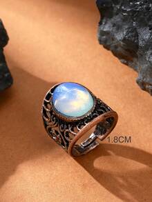 1pc Natural Crystal Natural Stone Egg-Shaped Polished Antique Style Open Ring Suitable For Women And Men - Multicolor - View 10