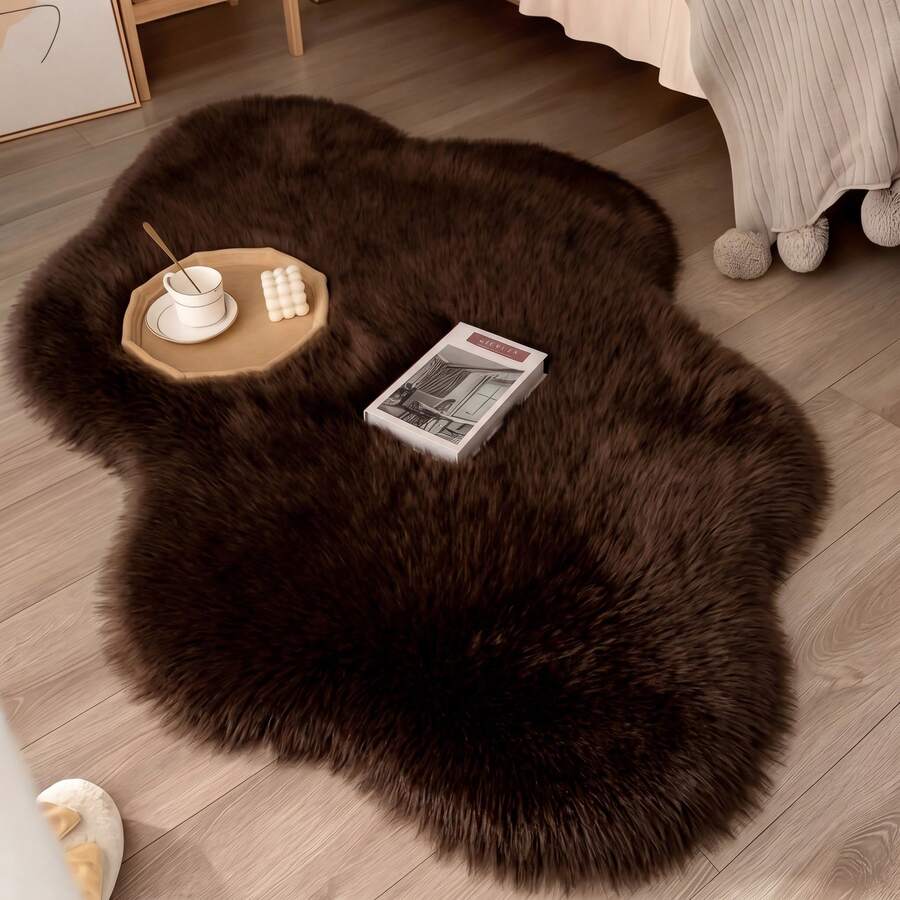 1pc Washable Non-Slip Deep Coffee Color Asymmetrical Cloud Shaped Faux Long Pile Rug, Natural Asymmetrical Cloud Contour, Soft Solid Color Texture Minimalist Aesthetic, High-End Style, Suitable For Living Room Sofa Area, Bedroom Bedside, Leisure Chair Side, Baby Room, Bay Window Side, Stable Fabric Resistant To Shifting, Winter Home Essential, Autumn Hot Item, Christmas Gift Choice, Rugs, Carpet, Rugs Living Room, Rugs For Bedroom, Bedroom Rug, Rug For Bedroom, Carpet Living Room, Carpet For Bedroom, Hallway Runner, Washable Rug, - Coffee Brown - View 1