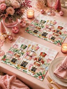 Taplak Meja Panjang Natal Motif Kotak-Kotak Nutcracker dengan Bantal dan Alas Piring, Dekorasi Meja Makan untuk Pesta Libur Natal, Perlengkapan Dekorasi Rumah Dapur - MultiWarna - View 8