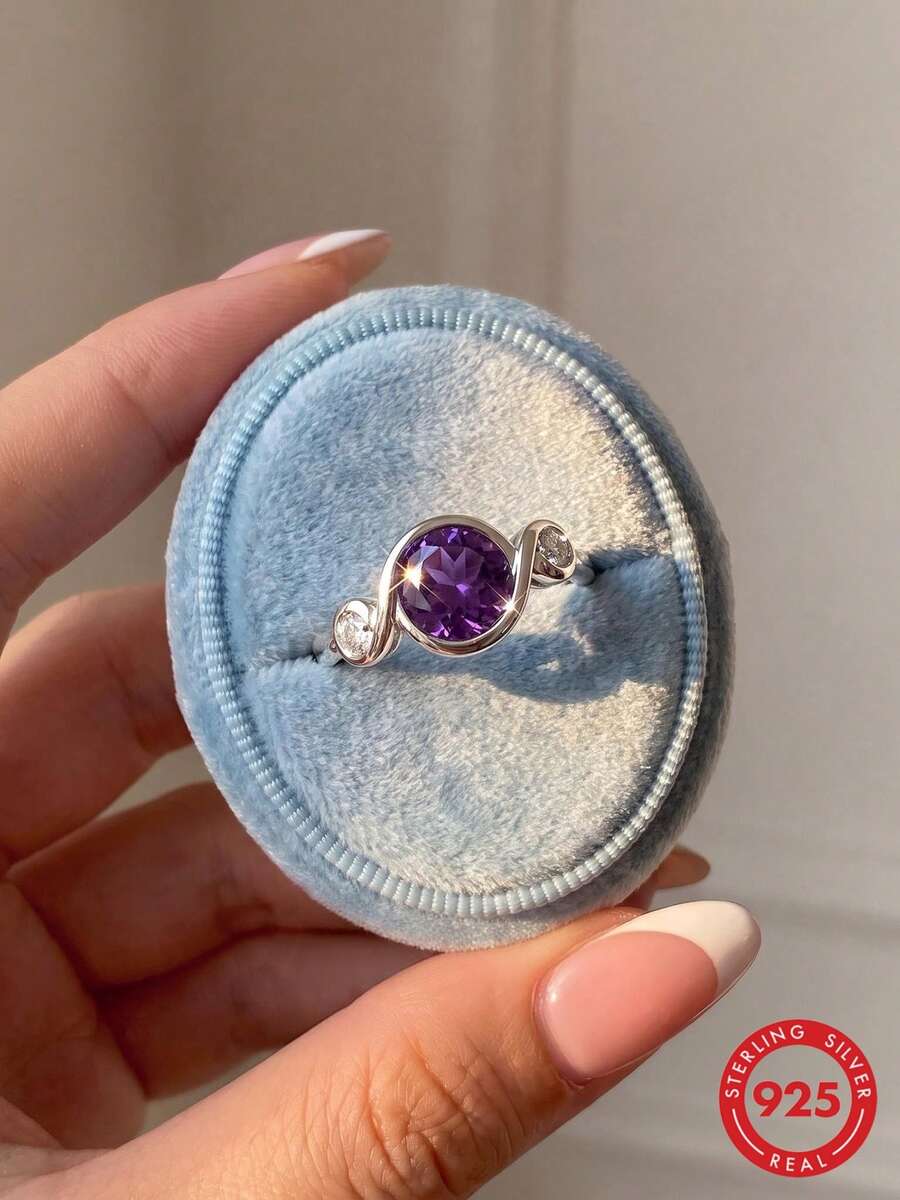 1pc Violet Ring, Women's Ring, Ideal Gift For Women And Girls On Any Occasion. Perfect Gift For Women, Mom, Mother-In-Law, Wife, Daughter, Relative And Best Friend. Perfect Birthday Gift, Anniversary Gift, Christmas Gift, Graduation Gift, Mother's Day Gift, Valentine's Day Gift Or Cute Gift For Yourself - Silver - View 1