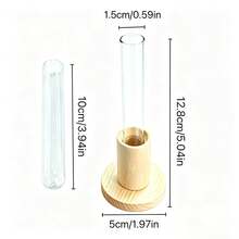 Test Tube Vase With Wooden Base, Clear Glass Hydroponic Flower Holder, Minimalist Tabletop Floral Decor, 1-Tube (2Pcs/Set), 2-Tube & 3-Tube (1Pc/Set) - 3 Styles - View 2