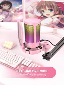 Mikrofon Gaming USB FIFINE A6V AmpliGame Pink, Mikrofon Kondensor RGB untuk PC, Indikator RGB, Kontrol Gain, Peredam Suara Cepat, Dudukan Tripod, Filter Pop, Pola Pickup Cardioid, Untuk Streaming Discord Twitch Podcast - View 8