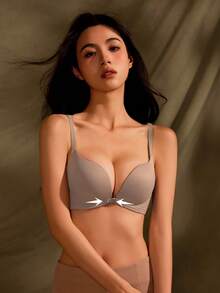 Coffee Brown Front Closure Wireless Push Up Bra For Small Bust Women [For Flat Chest] - Coffee Brown - View 3