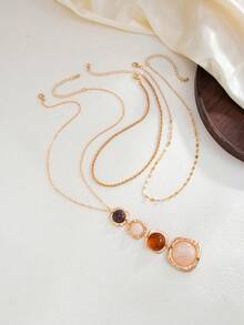 Old Money Style Chinese Ink Wash Brown Hollow Resin Pendant Necklace, Women's Vintage Luxury High-End Sweater Chain Neck Accessory - Multicolor - View 2