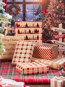 9-Piece Set (1 Wrapping Paper + 8 Stickers) Retro Christmas Wrapping ...