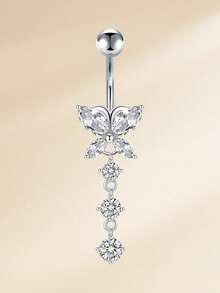 TOKRING Dangle Belly Button Ring - Stainless Steel Belly Rings For Women 14G Navel Belly Button Piercing CZ Butterfly Curved Navel Piercing Jewelry For Halloween Decoration - Multicolor - View 3