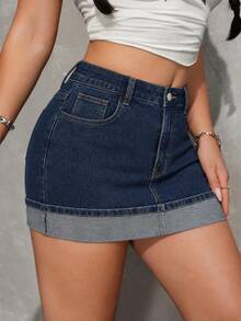 Women Denim Skirts - Medium Wash - View 4