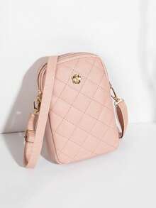 1pc Women's Vintage Rhombus Camellia Decor Phone Crossbody Bag, Minimalist Vertical Embroidered Mini Handbag For Daily Outings - M1937 - View 5