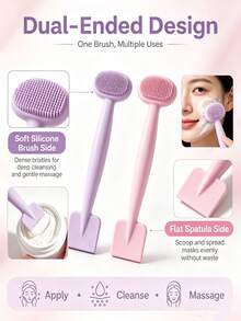 2pcs Dual-Head Silicone Face Cleansing Brushes, Soft Silicone Facial Cleansing Brush With Mask Scraper, Deep Cleansing Gentle Massage Mask Application Tool, Suitable For Daily Skincare - Multiple Styles - View 2