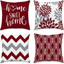 4PCS Christmas Decorative Pillow Cover, Red Snowflake And Christmas Tree Printed Cushion Cover, Farmhouse Style Suitable For Home Sofa And Living Room, Home Decor / Autumn Decoration / Room Decoration, Single-Sided Print, Pillow Insert Not Included - Red - View 8