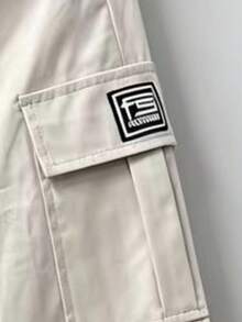 Women's Casual Solid Color Cargo Pants, Drawstring Waist With Large Pockets Design, Suitable For Outdoor, Sports And Daily Fashion Wear - Apricot - View 7