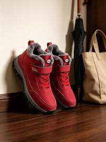Men's Snow Boots, Fleece Lining, Warm And Comfortable, Non-Slip Sole, Round Toe Design, Suitable For Outdoor Camping And Casual Wear - Winter Footwear - Red - View 6