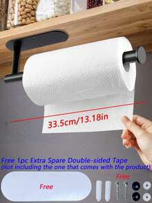 Kitchen Paper Towel Holder, Plastic Wrap Rack, Self-Adhesive Roll Paper Holder, Tissue Box, Napkin Holder, Cabinet Storage Rack, Towel Rack, Dishcloth Rack, Stainless Steel Material, Kitchen Wall Mount, Kitchen Storage Supplies, Bathroom Accessories - Multicolor - View 14