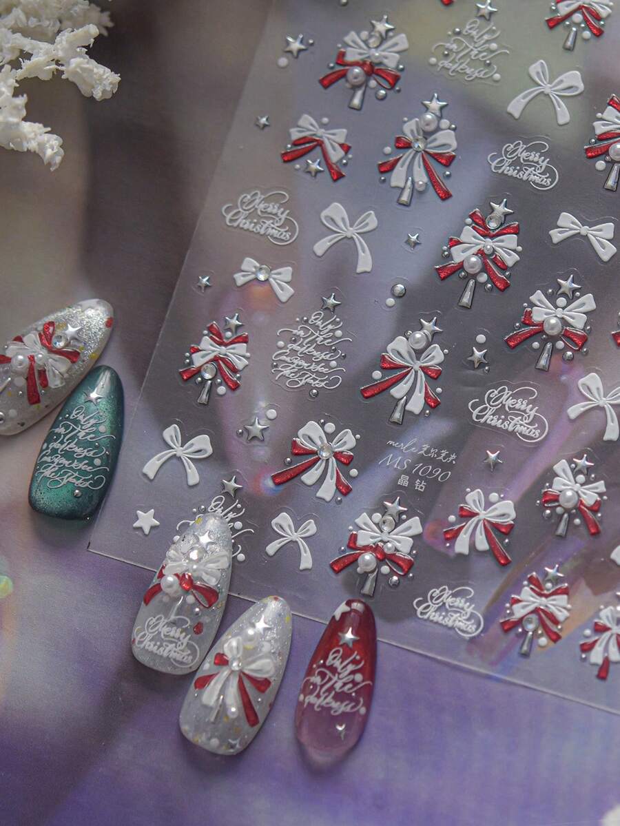 1 Crystal Diamond Nail Art Luxury Sticker, Winter Small Fresh Sparkling Nail Charm Sticker, Christmas Tree Decoration Sticker, Nail Art Sticker - Multicolor - View 1
