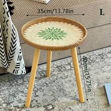 1pc Round Nordic Style Rattan Woven Shell Coffee Table, Handmade Sofa Side Table, Elegant High-End Coffee Table, Balcony Small Table, Welcome Table, Premium Gift For New Homeowners, Available In 2 Sizes - Multicolor - View 12
