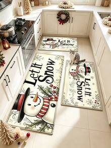 1pc Snowman Christmas Kitchen Rug, Thickened Carpet, Plush Rug, Autumn/Winter Rug, Kitchen Mat, Kitchen Floor Mat, Door Mat, Small Rug, Runner Rug, Area Rug, Outdoor Mat, Home Decor, Bedroom Rug, Washable Rug - Multicolor - View 4