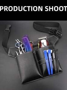 Multifunctional Hairdressing Tool, 1pc Hair Scissors Storage Bag, PU Leather Hairdressing Bag, Professional Barber Tools Waist Pouch, Salon Scissors Organizer Bag - Black - View 7