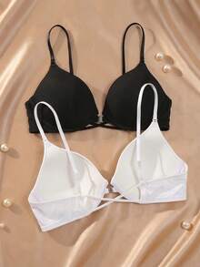 [Small Bust] 1pc Front Closure Cross Strap Women's Bra, Delicate Thin Strap Soft Underwire Backless Women's Bra And Lingerie - Multicolor - View 4