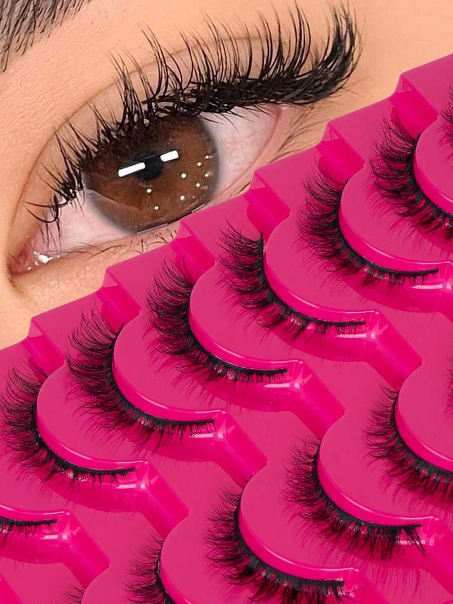 10 Pairs Value Pack Voluminous False Eyelashes, Reusable, Suitable For Beginners, Perfect For Daily Commute And Parties, Versatile For Natural And Makeup Looks, Enhances Eyes And Elevates Elegant, Suitable For Various Eye Shapes - Red - View 1