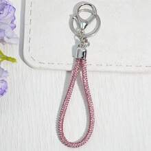 1pc Rhinestone Wristlet Keychain With Lobster Clasp, Shiny Crystal Braided Strap Key Ring, Bling Bag Pendant Charm Gift For Women Girls - Multicolor - View 11