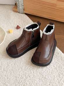 Girls Vintage Patchwork Ankle Boots Autumn Thick Sole Non-Slip Lace-Up Side Zipper Daily Versatile Chelsea Boots - Brown - View 3
