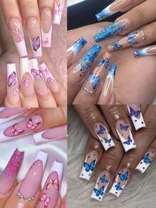 1 Sheets 3D Green Butterfly Nail Stickers Pink Purple Butterfly Nail Decals Spring Decorative Flower Leaf Stickers Nail Foils DIY - Multicolor - View 6