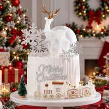 1Pc/8Pcs/Set Christmas Cake Topper Set White Deer Snowflake Merry Christmas Sign Mini Train Christmas Tree Cake Decorations For Xmas Party Birthday Cake Baking Suppli - Multicolor - View 4