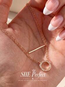 1pc Sparkling Zirconia Double Layer Necklace, Women's Daily Wear Party Birthday Anniversary Jewelry Gift - Style 1 - View 8