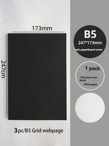 1/3pcs Premium Black Cardboard Notebook With 256 Square Blank Pages, Sturdy Cover And Acid-Free Paper. Ideal For Office Work, School Projects, Travel Diary, Daily Planning, And Creative Sketching. A Great Gift For Students And Teachers. - Rectangle - View 10