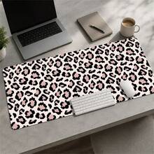 Pink Black Leopard Print PU Leather Desk Mat, Waterproof Anti-Slip Smooth Large Mouse Pad, Stain Resistant Desk Protector, Oversized Keyboard Table Pad For Office, School, Home Desktop, Gaming Study Work Decor, Easy Wipe Clean Computer Desk Cover Pad - View 3