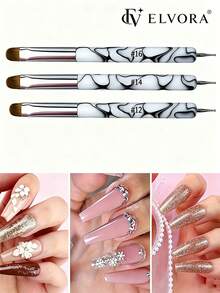 Dual-Head French Nail Art Brush, Semi-Round Bristles, Gel Nail Brush, Dotting Pen And Rhinestone Pickup Tool, Multi-Function Nail Art Tool, Suitable For Gel Nail Polish Application, Nail Shaping, Edge Cleaning, Floral Patterns, DIY Nail Art, Home And Salon Use - Multicolor - View 7