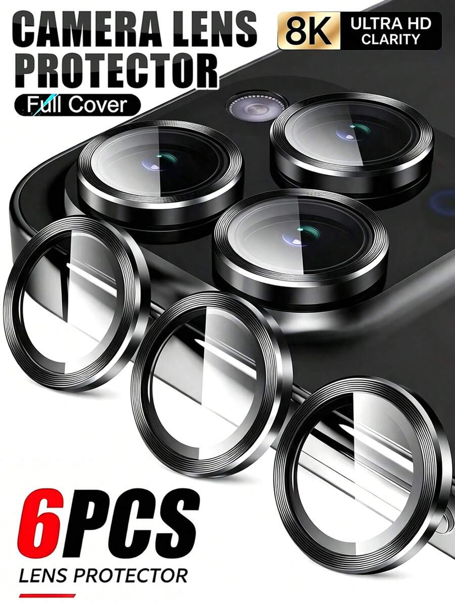Navigator 6pcs Black Eagle Eye Lens Protector, CD Texture, Anti-Scratch, Anti-Wear, Clear Lens, Fingerprint Resistant, Compatible With IPhone UItra/18 Promax/18 Pro/18/17E/17 Promax/16 Promax/15 Promax/14 Promax/13 Promax/12 Promax/11 Promax/17 Pro/16 Pro/15/14/13/12/11 Models - Black - View 1