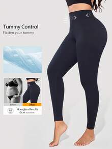 1pc Women's Seamless Butt-Lifting Shaping Workout Leggings, Suitable For Gym Exercise And Daily Wear - Black - View 3
