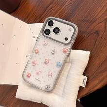 Kavenfort Grey Frame, Grey Stars, Cute Animal Theme Transparent 18 Pro Phone Case, Also Compatible With 17, 16 And 15, Creative Cartoon Design, Soft Shell, Cute, Creative, Geometric, Minimalist Style, Cartoon Style, Cute, Niche, Style. - Gray Edge - View 11