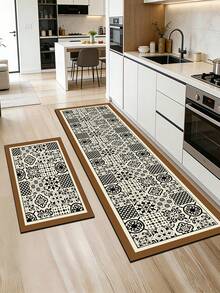 SANJIANGDI 1pc Retro Floral Tile Style Pattern Kitchen Mat, 3.5 Mm Soft Rubber That Absorbs Water And Is Easy To Clean. Suitable For Corridors, Bathrooms, Living Rooms, Outdoor Door Mats, And Toilets. Useable Throughout The Year And For Various Holidays. - Multicolor - View 1