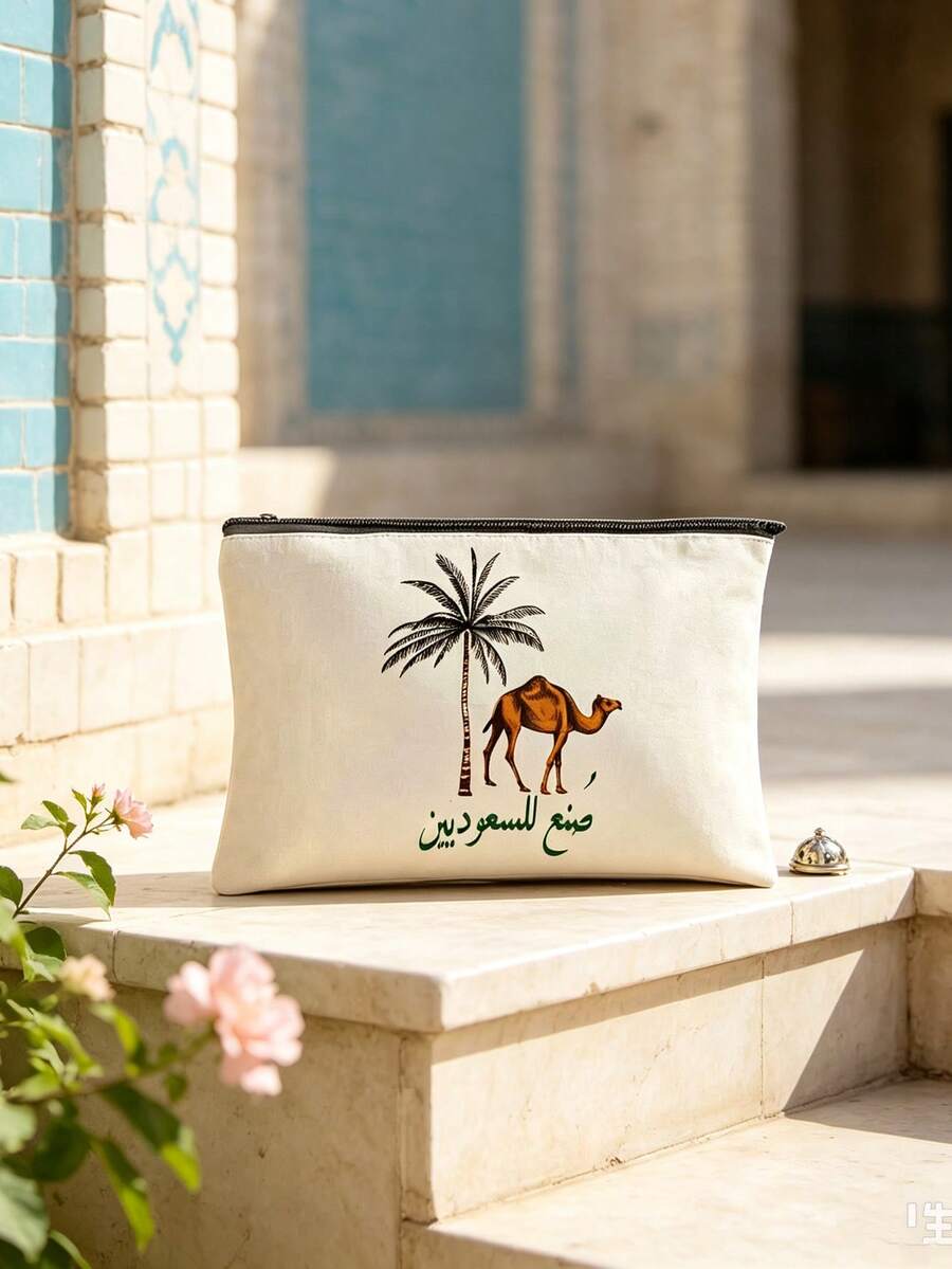 2d Coconut Palm Printed Makeup Bag, Zipper Toiletry Pouch, Light Reusable Storage Bag, Travel Gift For Middle East National Day, Thanksgiving, Xmas - Multicolor - View 1