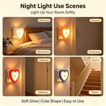 US/EU Plug LED Night Light With Dusk To Dawn Sensor, Heart Shaped Sensor Night Light, Suitable For Bedroom, Kitchen, Stairs, Hallway And Garden - US A Type Plug(110-127V) - View 12