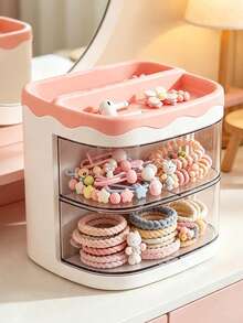 1pc Children's Hair Accessories Rotating Storage Box, Multi-Layer Plastic Storage Box, Drawer Storage Box, Baby Hair Accessories Organizer, Travel Cosmetic Organizer And Cosmetic Storage, Rotatable Storage For Hair Clips, Hair Accessories, Hair Bands, Makeup Sponges, Jewelry, Rings And More, Dust-Proof Box, Holiday Gift, Halloween Gift - View 3