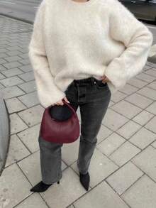 Women's Fashion High-End Solid Color Casual Loose Soft Fluffy Texture Drop Shoulder Round Neck Autumn/Winter Pullover Sweater - Beige - View 3