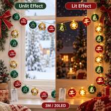 1pc Christmas Ball LED String Lights 10/20 LEDs Merry Christmas Tree Snowflake Ornament Lights Battery Operated Xmas Fairy Lights Suitable For Home Bedroom Mantel Christmas Holiday Party Festive Decor - Warm White - View 10