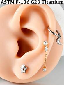 1PC G23 Pure Titanium Differdent CZ Star Heart Charm For Ear Lobe Dangle Hinger Lip Hoop Huggie Earrings Daith Flower Shaped Chain Pendant Accessory - Titanium Color - View 6