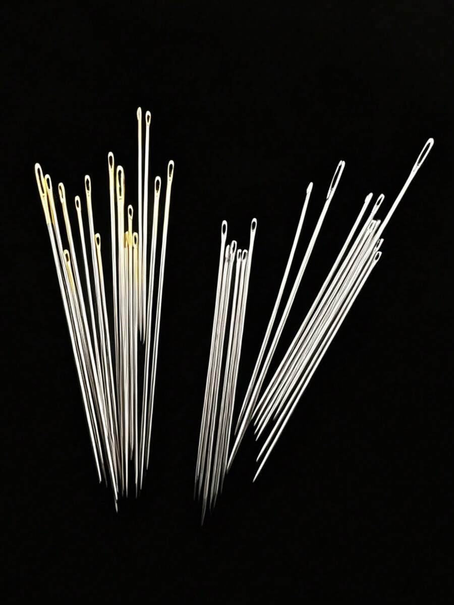 16pcs Stainless Steel Embroidery Needle Set, Gold/Silver Tail Fine Point Mixed Sizes, Sharp Hand Sewing Needles, Suitable For Embroidery Thread, Cotton Thread, Cross Stitch, Punch Needle, Fabric Embroidery - 16 Sewing Needles - View 1